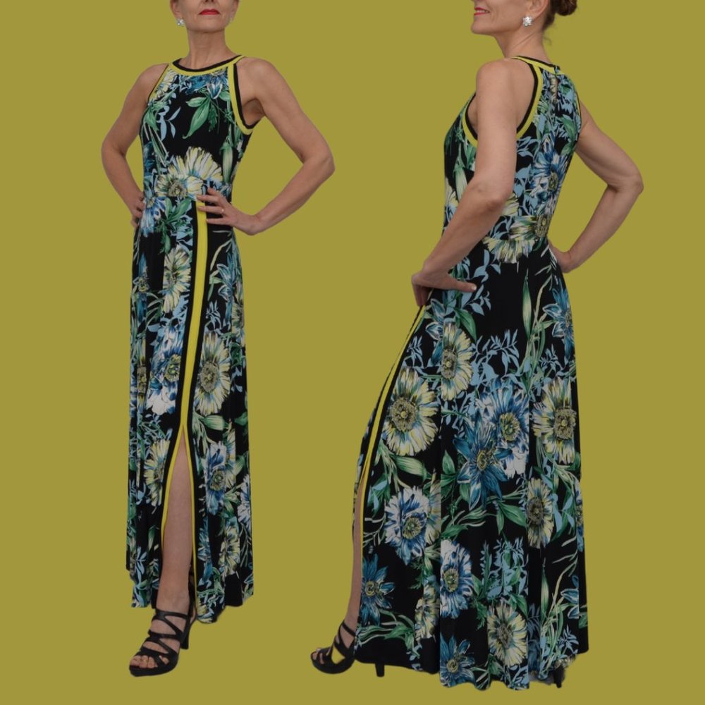 INC International Concepts | Crew Neck Halter Side Slit Dress | Size M | Multi